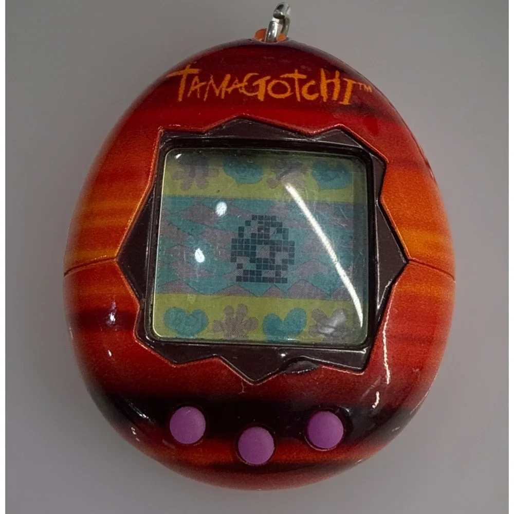 Tamagotchi Sunset Red Bandai 2017 Electronic Digital Pet Keychain - New Battery!
